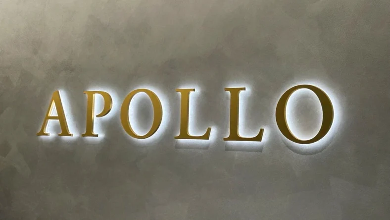 Apollo Global Management's logo at their office in Tokyo, Japan