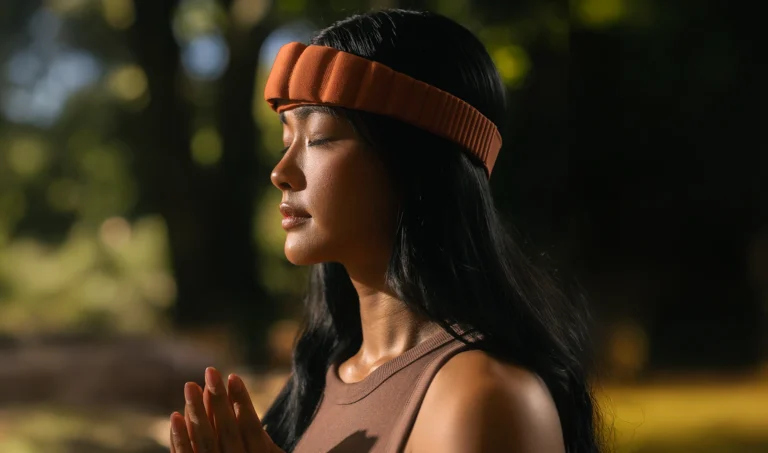woman wears a Somnee headband