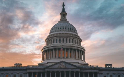 US Capitol building at sunset